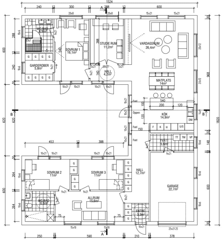 Villa Ystad planritning 1