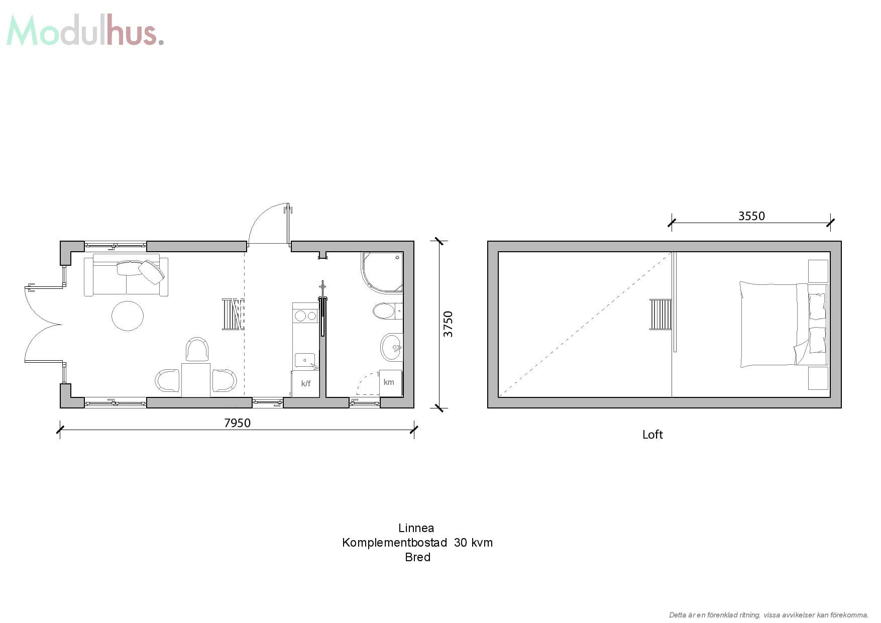 Attefallshus Linnea 30kvm Option 1