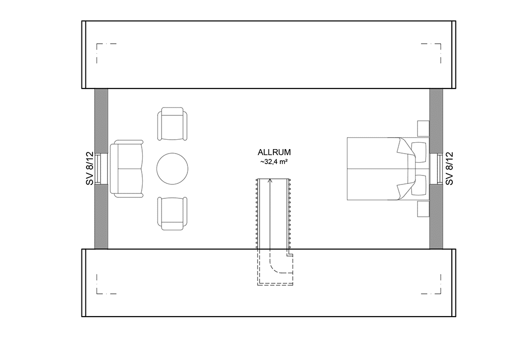 Planritning loftplan fritidshus med loft 72 kvm Dalarö 40-56