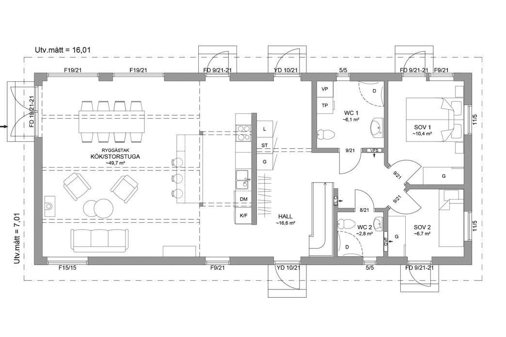 Planritning entreplan Alster 35-112 FHV, lofthus 128 kvm