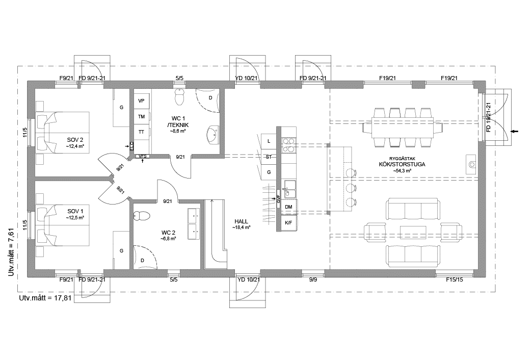 Planritning Alster 35-136 FHV lofthus 162 kvm entreplan