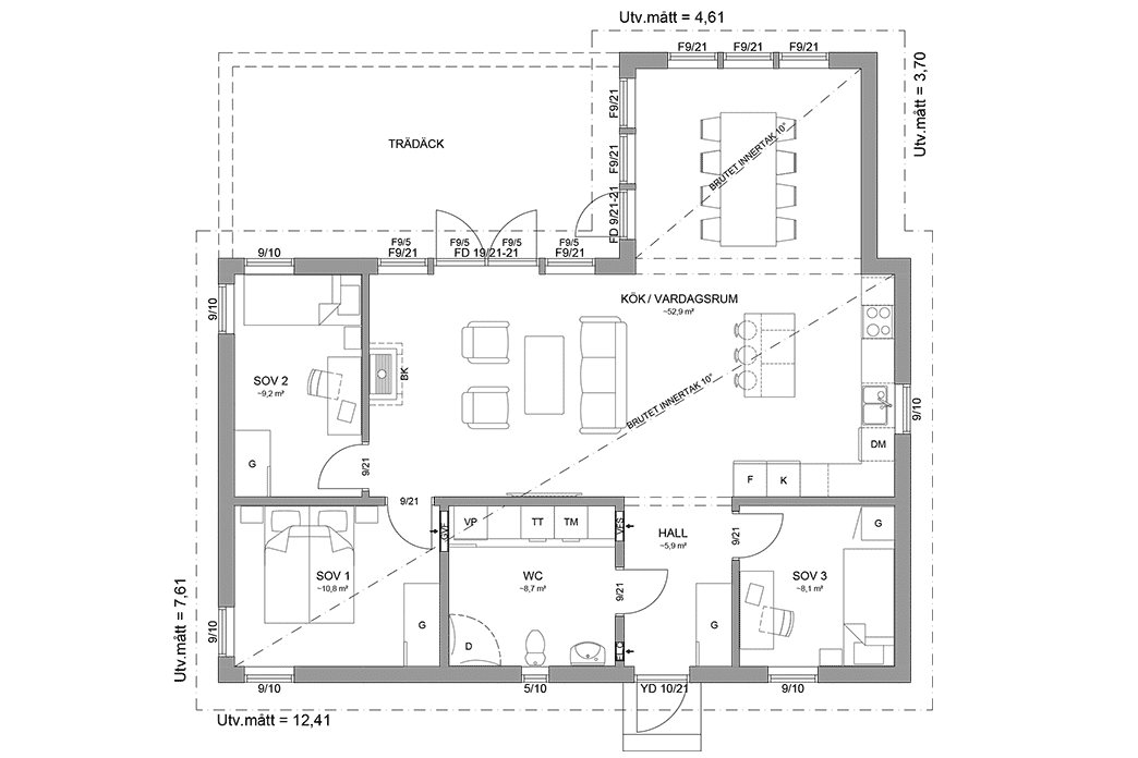 Planritning fritidshus enplanshus 99 kvm Trend 112