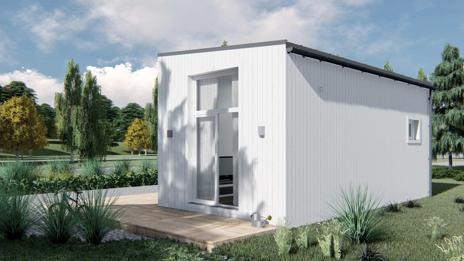 Stort fönsterparti mot kortsidan.