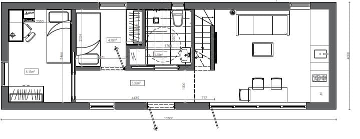 Planlösning - Nedre plan - större kök