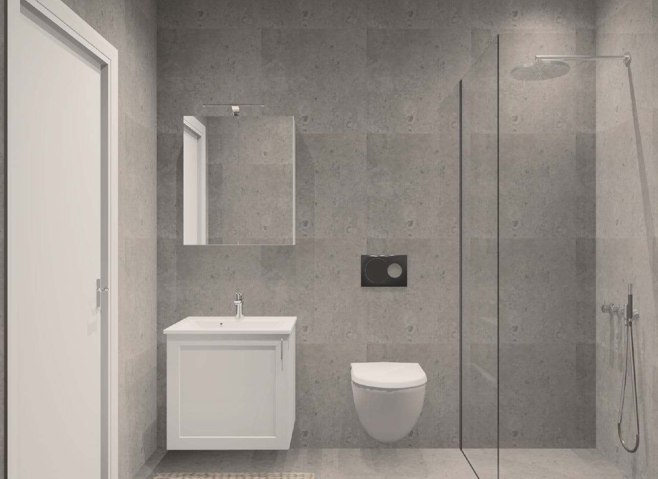 Badrum (HTH) med kakel och klinkers