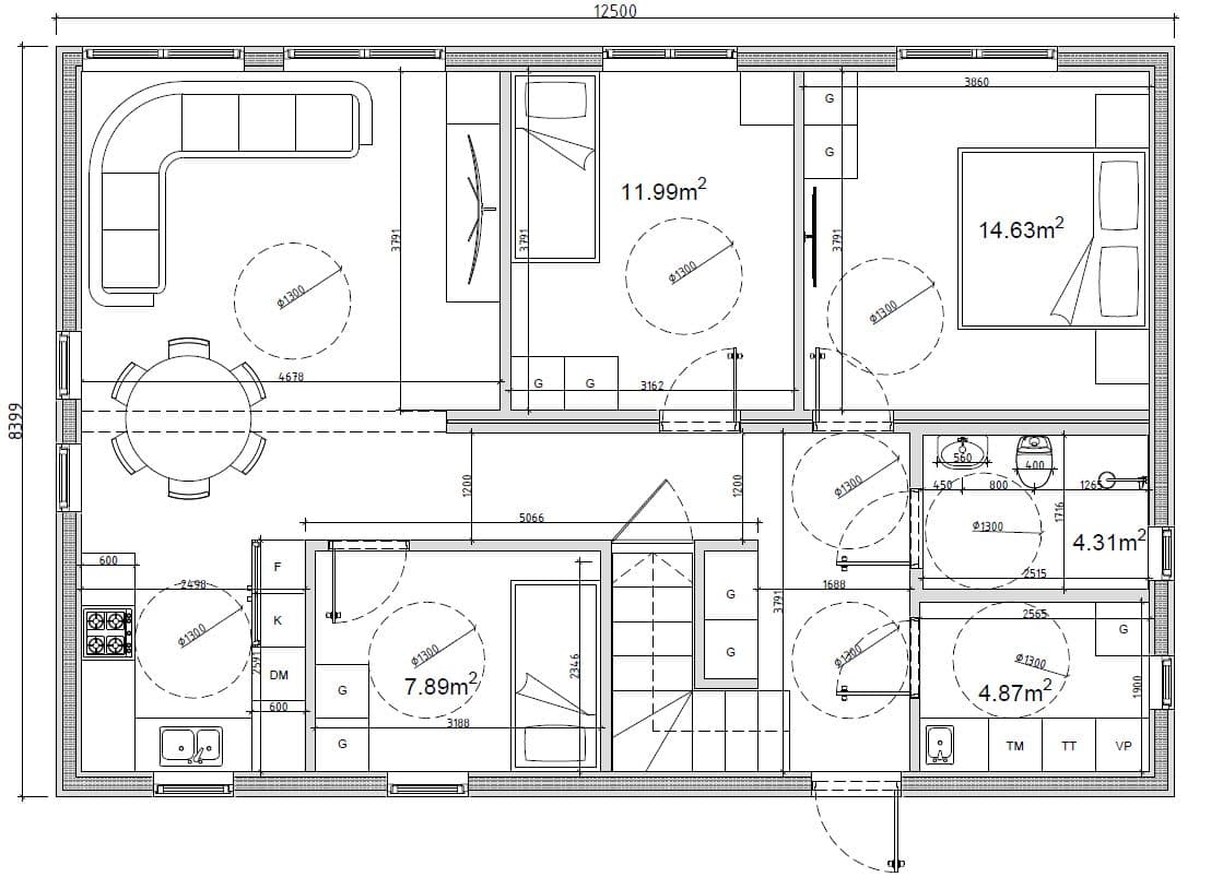 Planlösning entréplan, alt med 3 sovrum