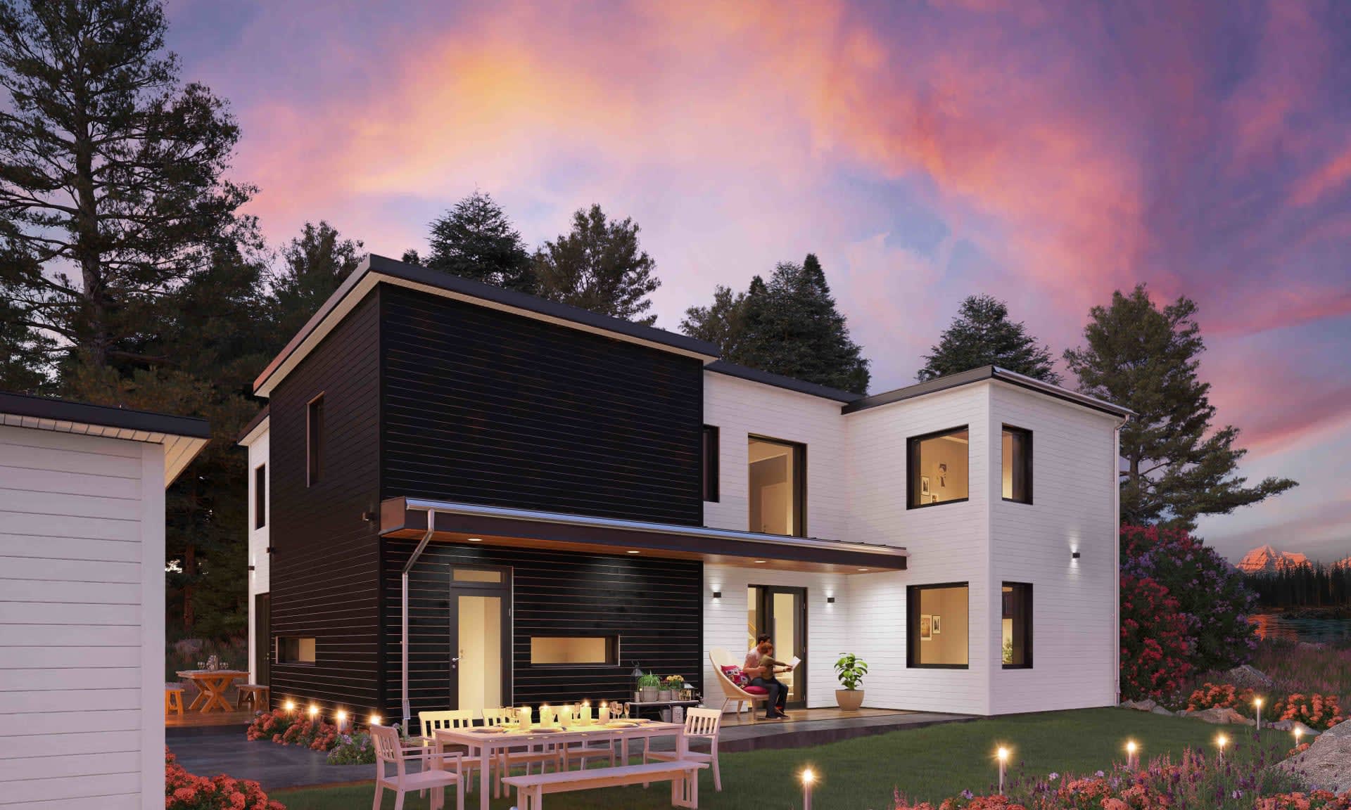 Entré fasad med huvudentré i mitten och groventré till vänster