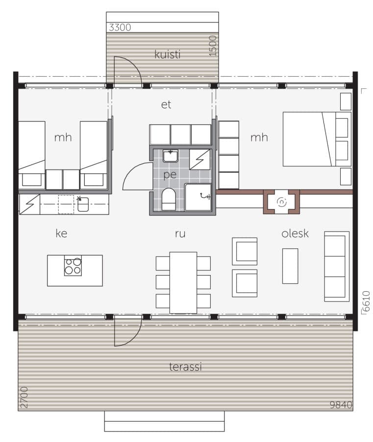 Glass House 70 (djup stomme) - Fritidshus planritning 1