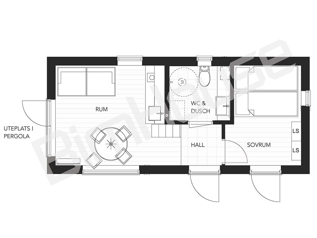 Attefallshus August planritning 2