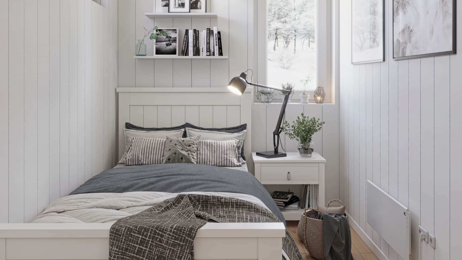 Fjällstuga sovrum med dubbelsäng