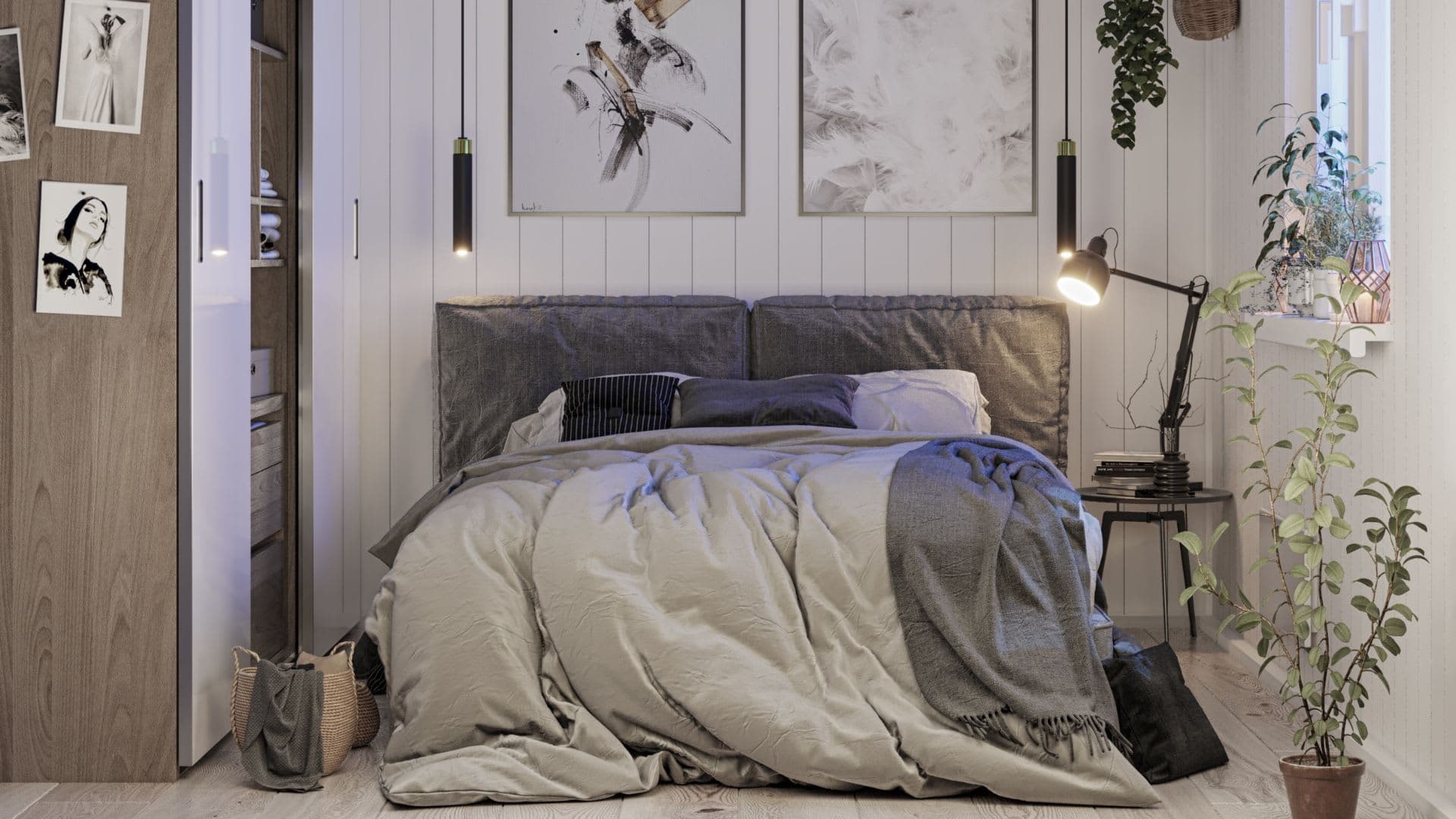 Fjällstuga sovrum med dubbelsäng