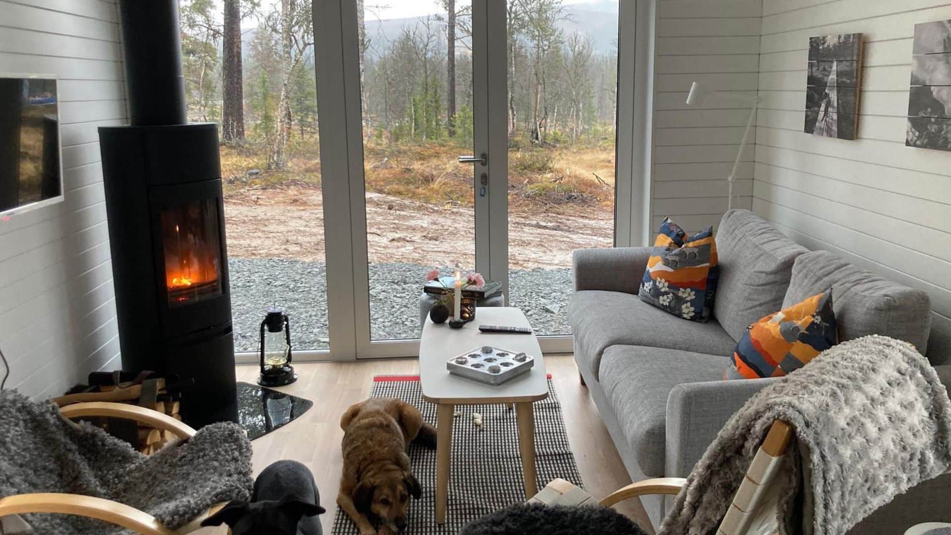 Fjällstuga vardagsrum med kabin