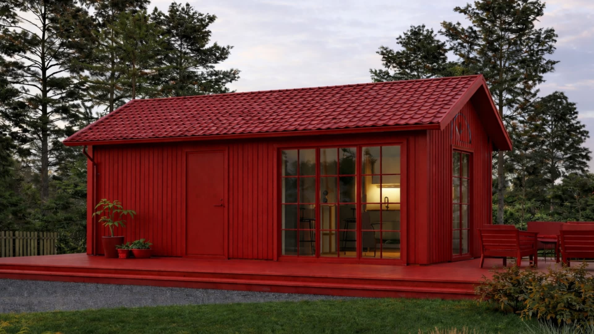 Attefallshus i rödtjära