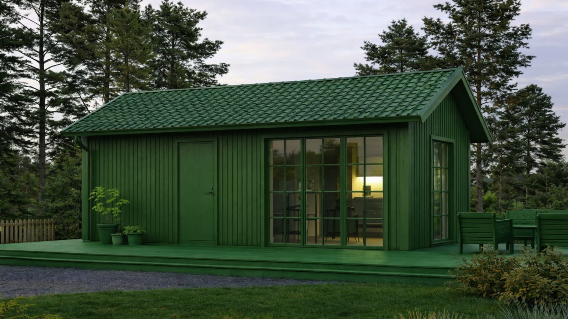 Attefallshus i grönttjära