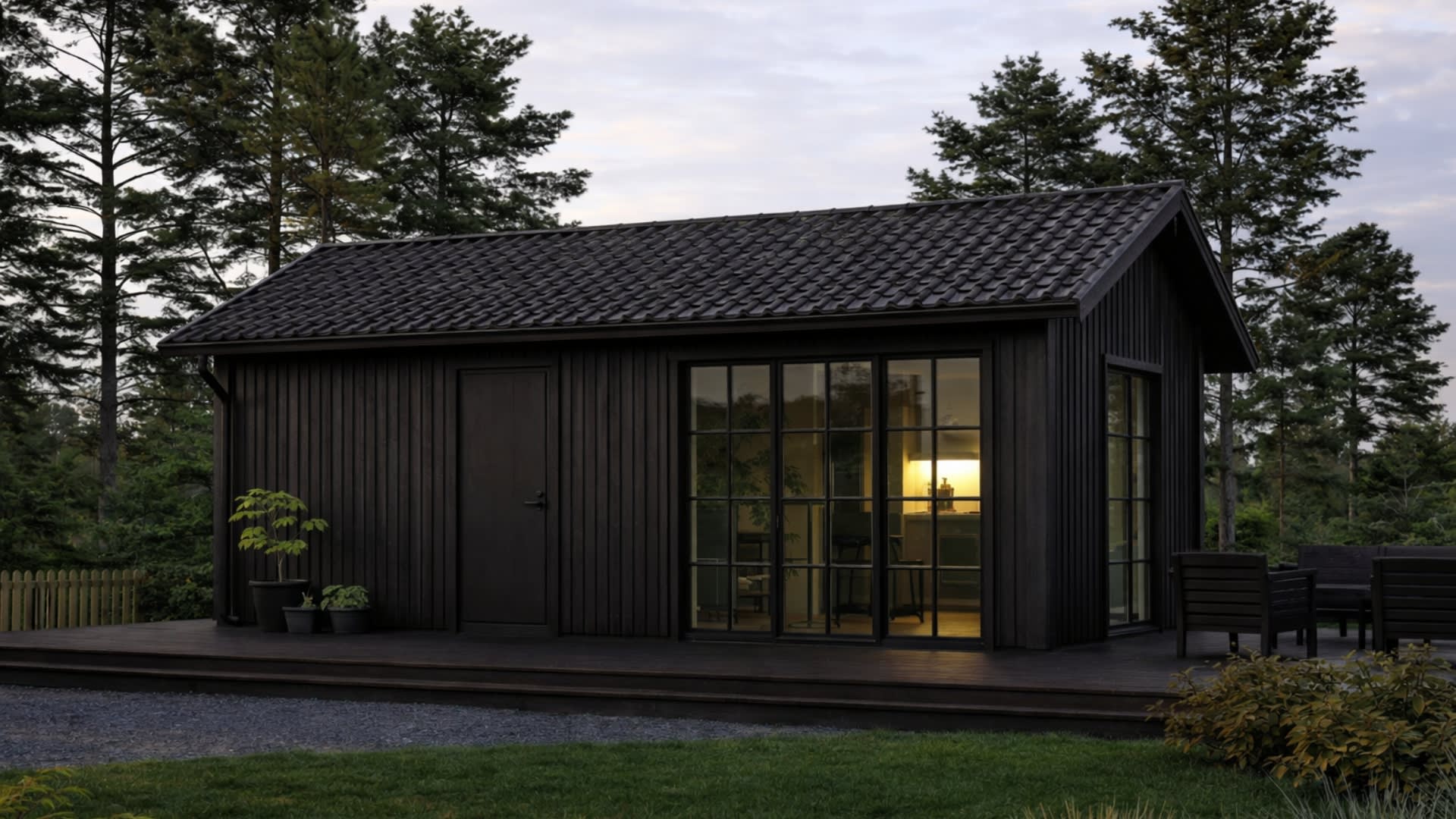 Attefallshus i svartbruntjära