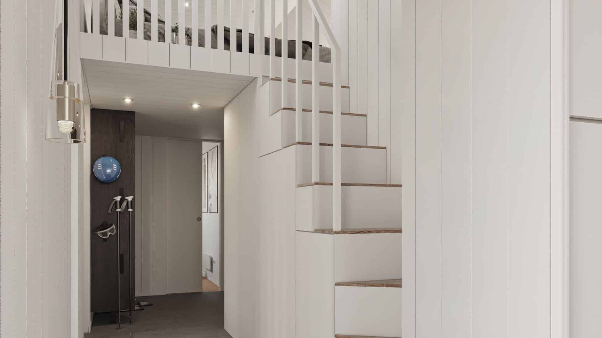 fritidshus hall med trappa