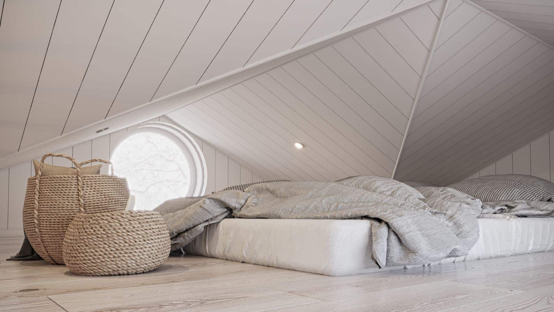 Fritidshus loft med säng