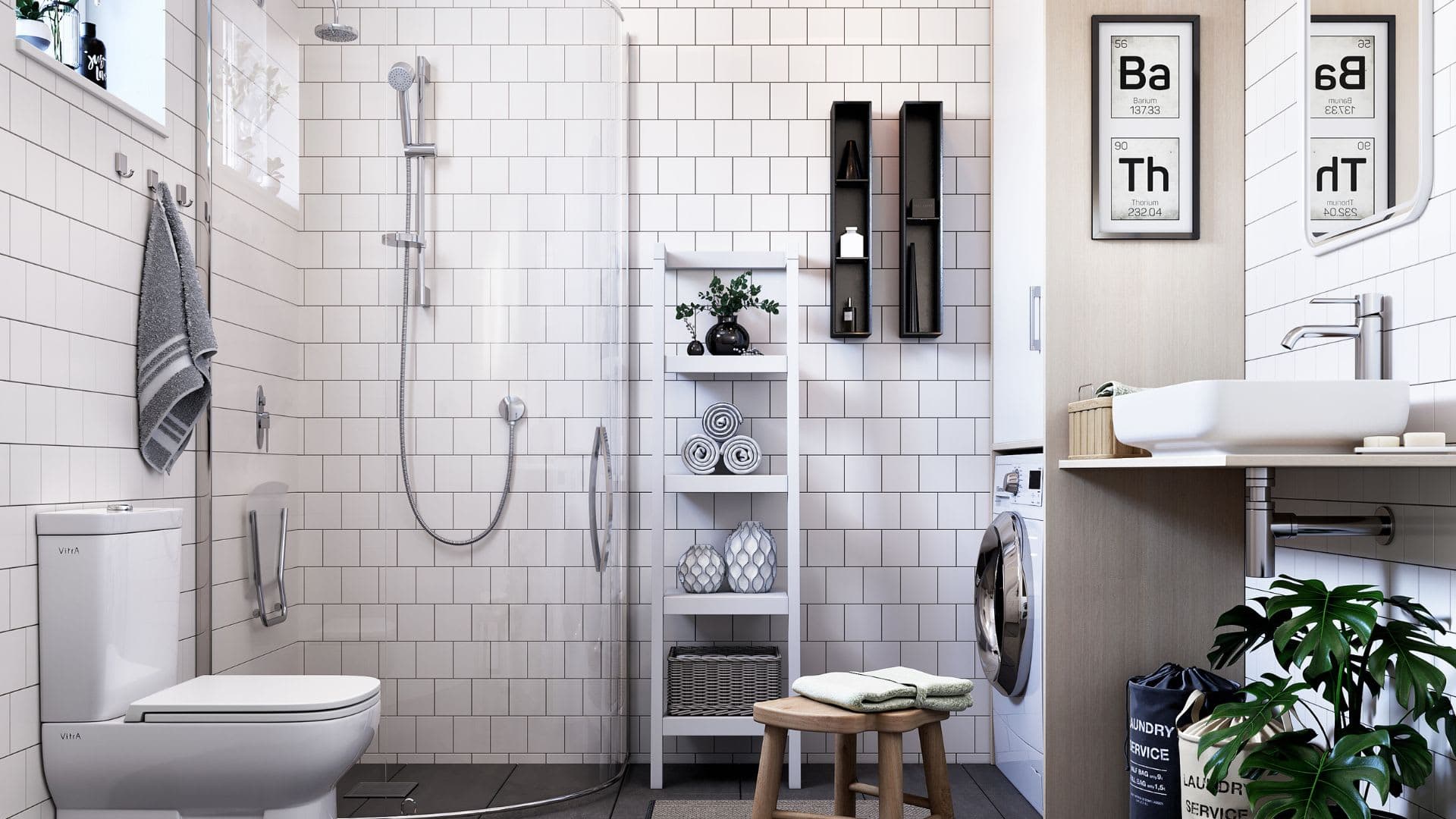 Fjällstuga badrum med dusch och toalett