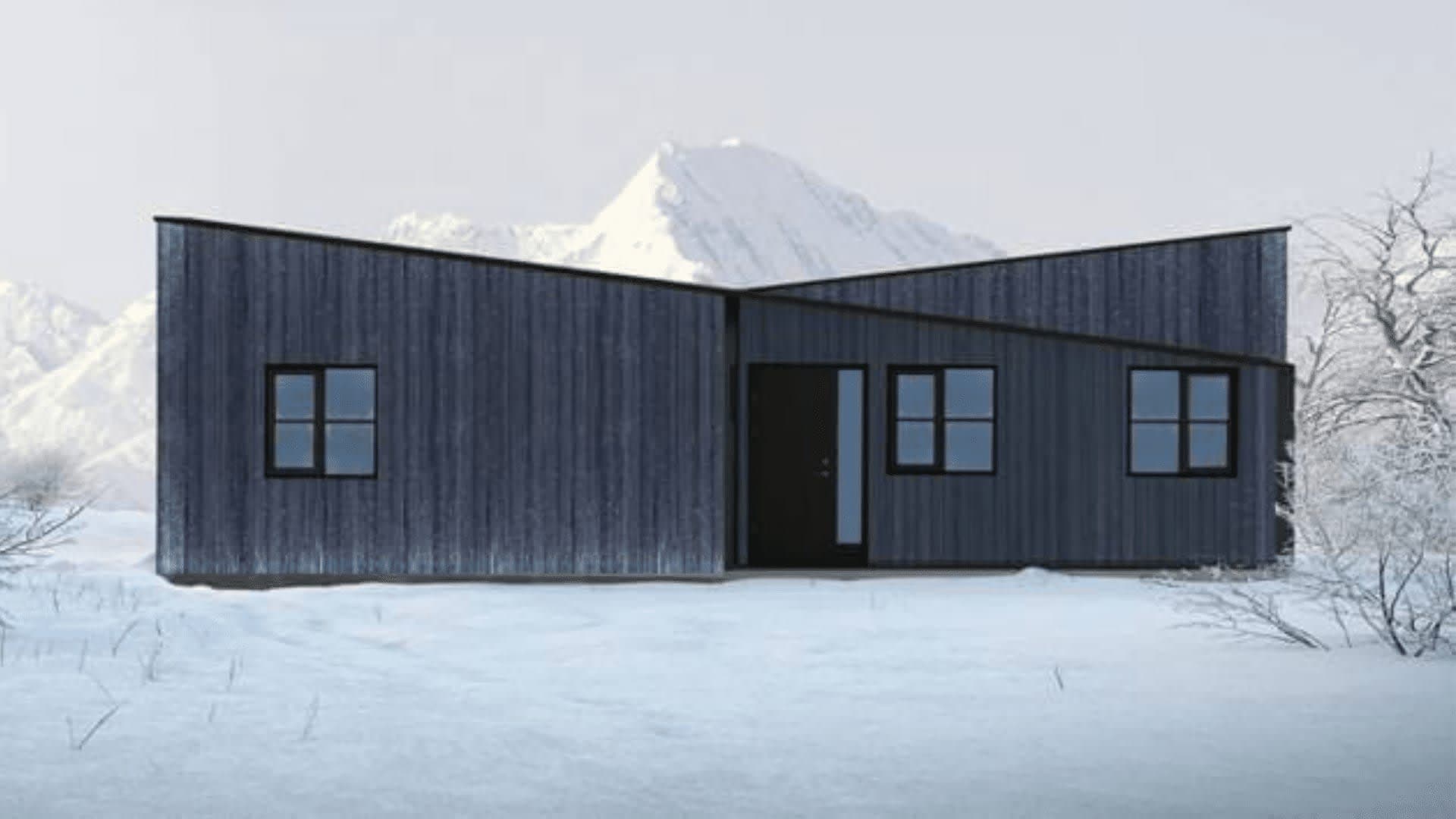 Grå fjällstuga exteriör modern Idre