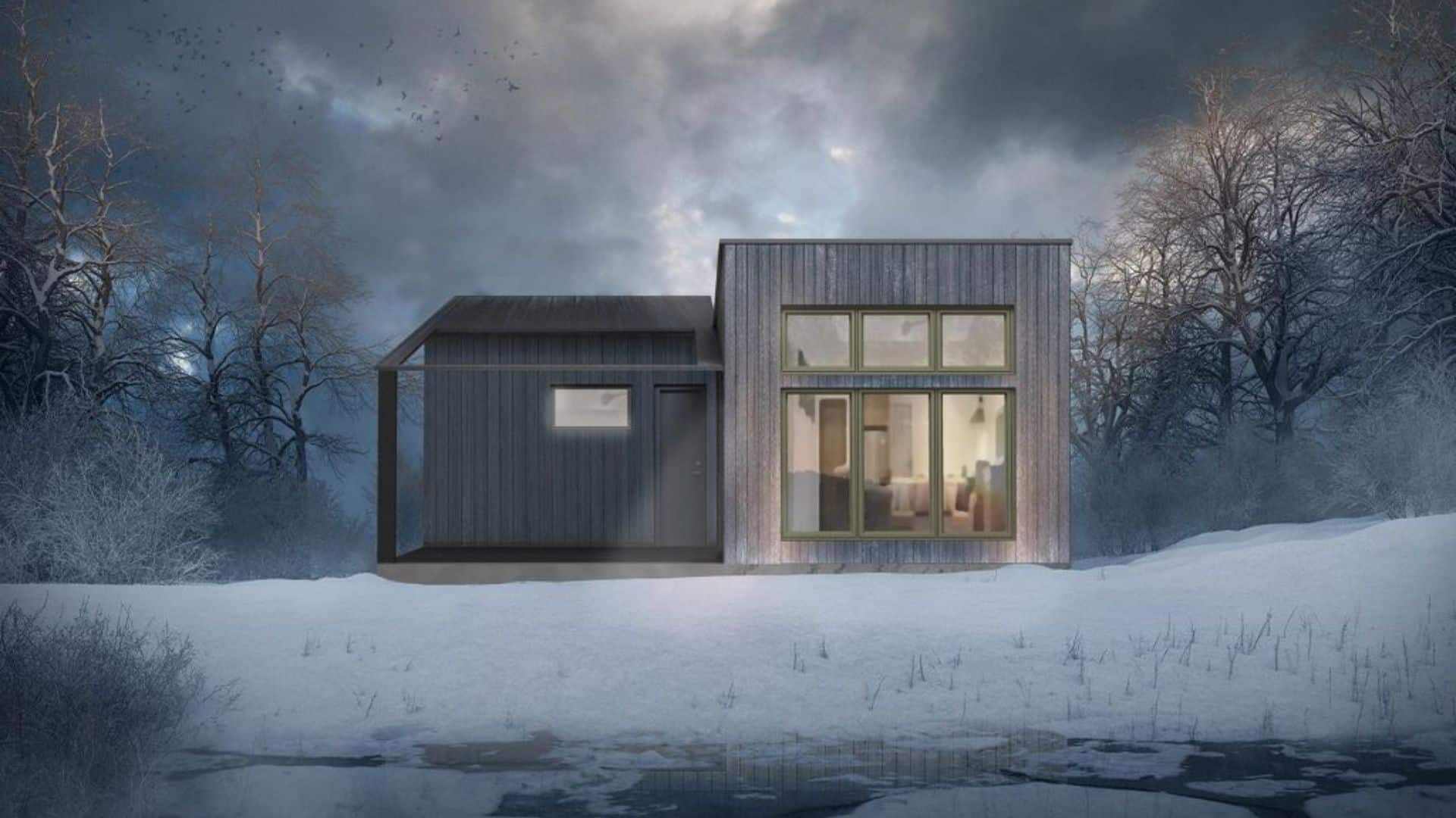 Fjällstuga modern exteriör vinter Idre