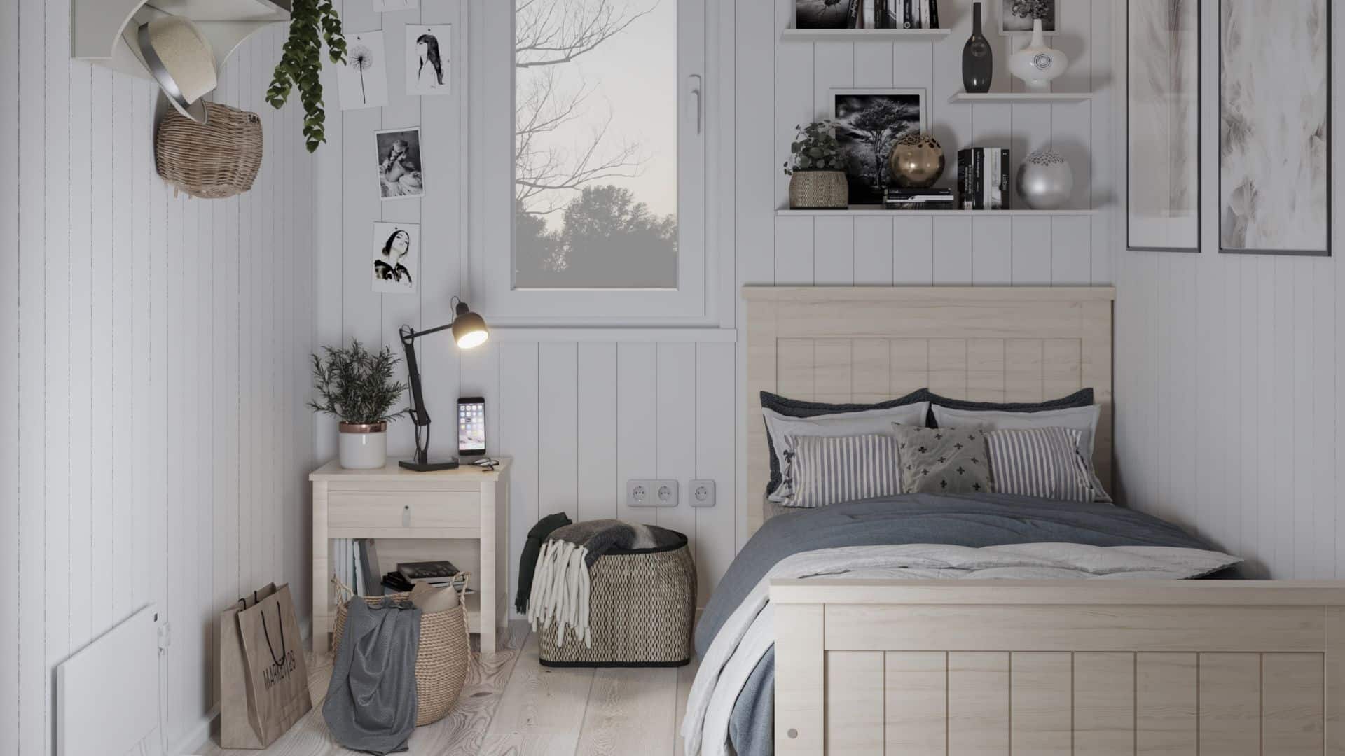 Fjällstuga sovrum med enkelsäng