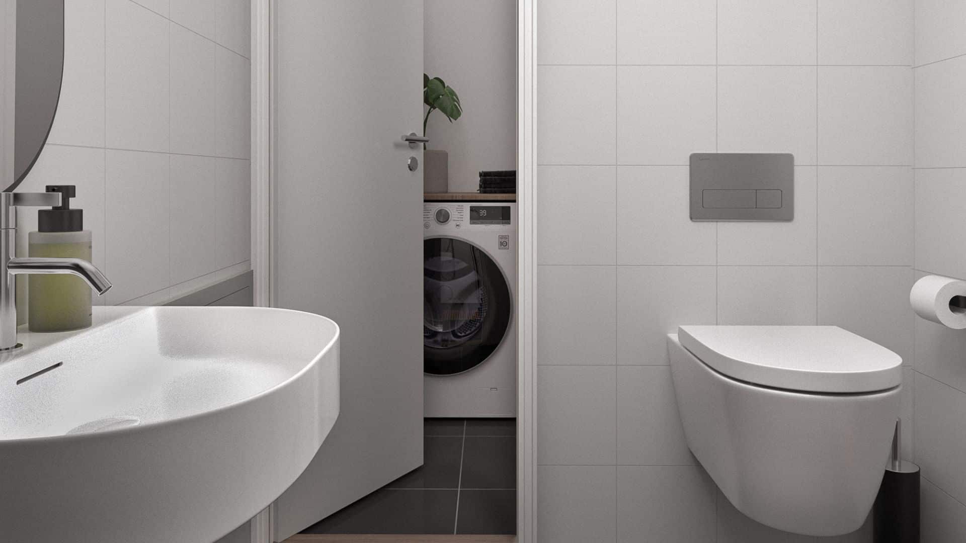 Fjällstuga badrum med tvättstuga