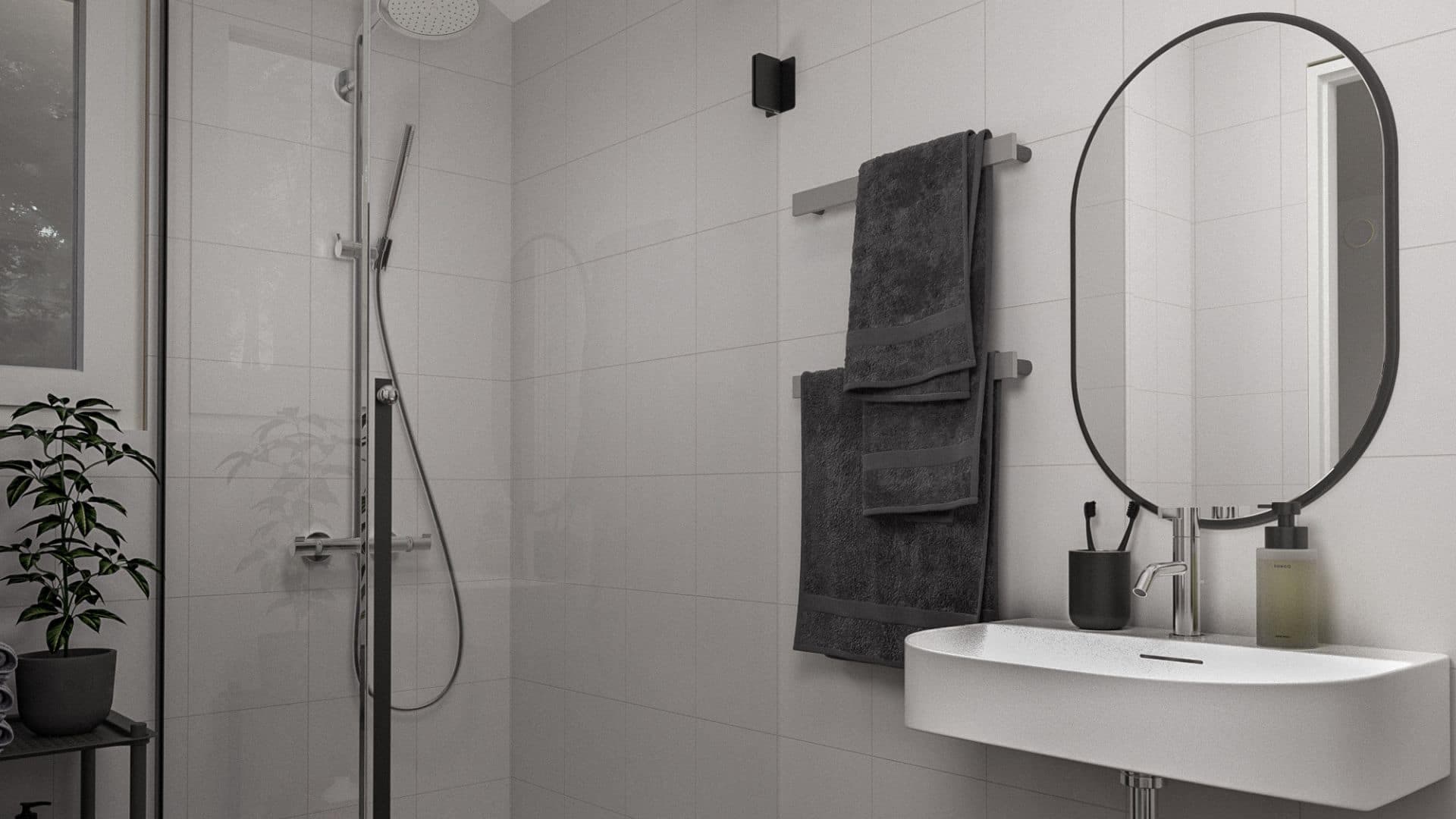 Fjällstuga badrum med modern dusch