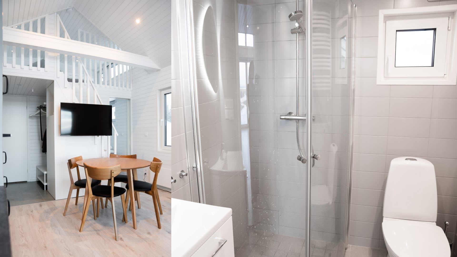 Badrum och vardagsrum fjällstuga