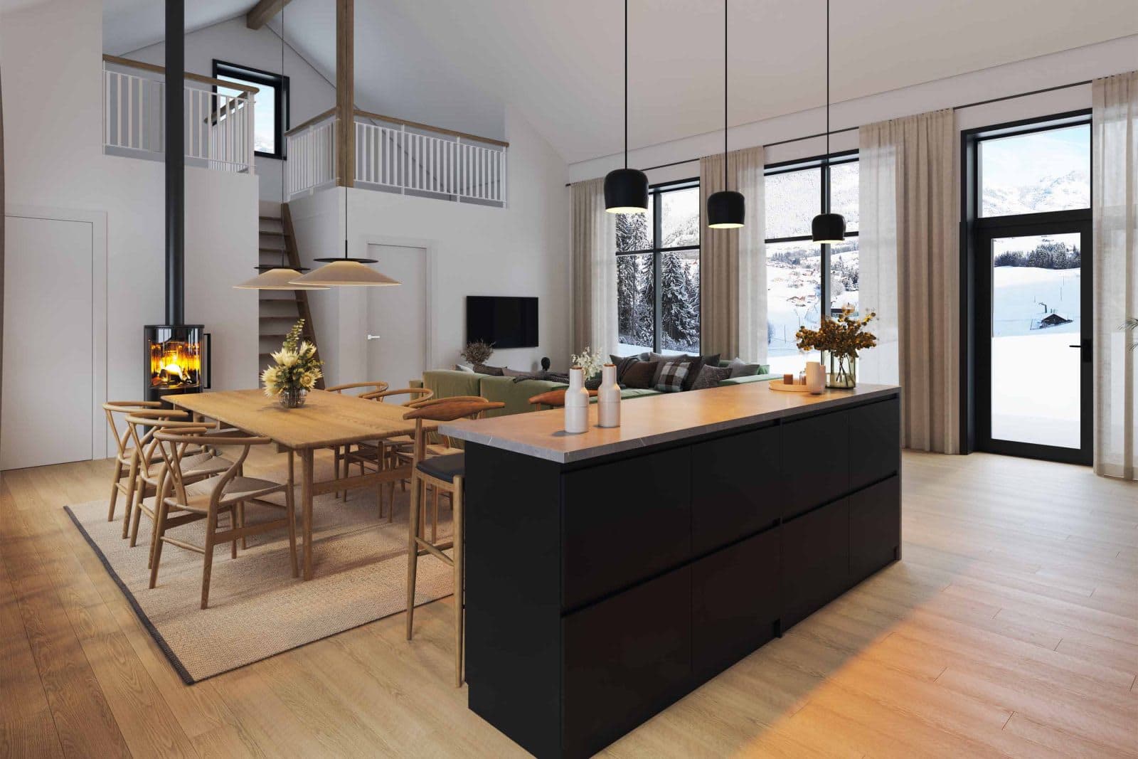 Burvik 120 med dubbla loft Fritidshus Villa Permanentboende Byggsats Hus fran Jorntrahus interior 3x2 webb