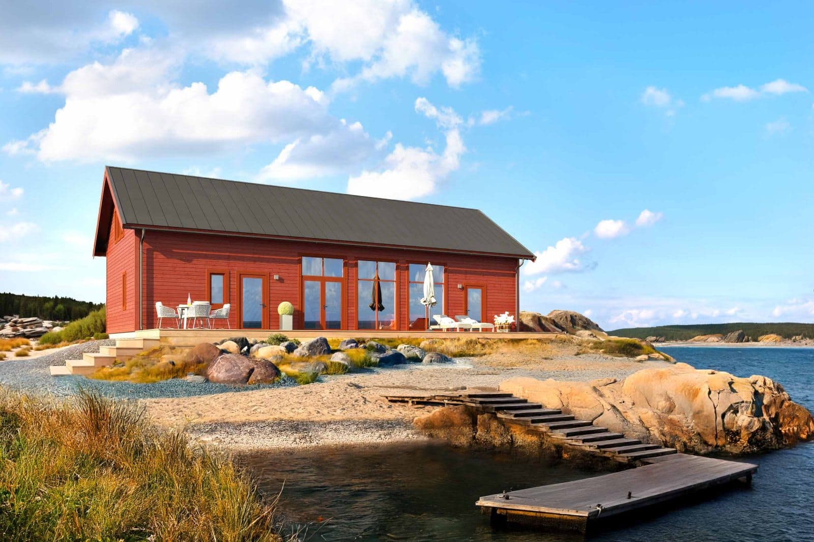 Burvik 120 med dubbla loft Fritidshus Villa Permanentboende Byggsats Hus fran Jorntrahus Sommar 3x2 Webb