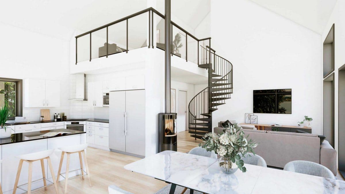 Kagedalen 99 loft Fritidshus Ladhus Byggsats Hus fran Jorntrahus Interior 2